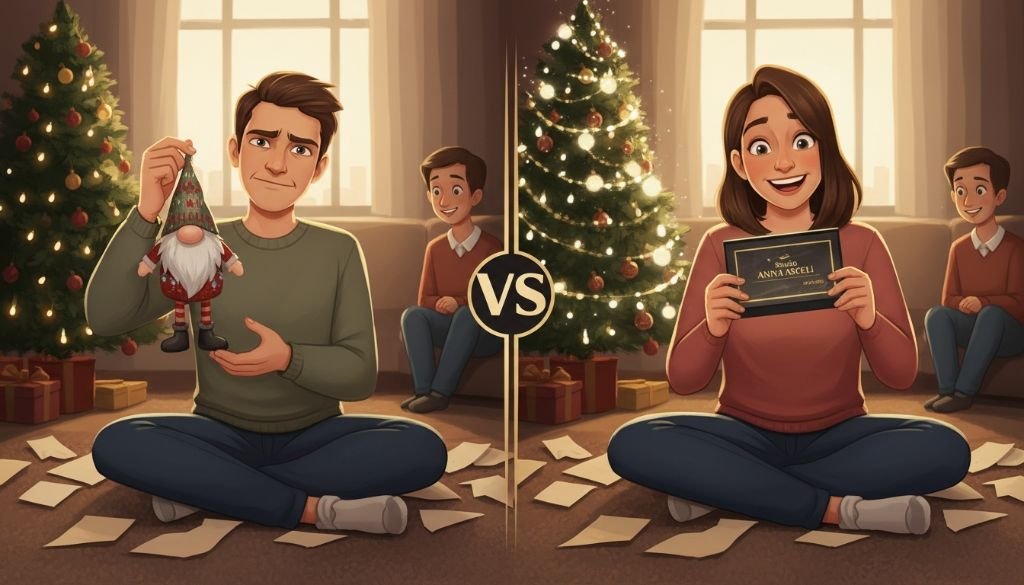 Confronto tra un regalo natalizio generico e il voucher sbiancamento dentale Studio Anna Ascoli